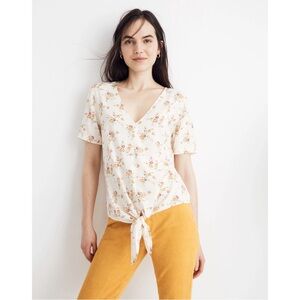 Madewell Cream Novel Tie-Front in Windowbox Floral Flowy Top Size XXL